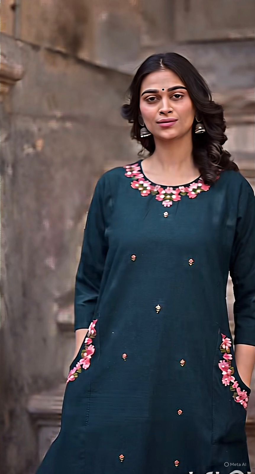 Blue Cotton Coord Set with Embroidered Top and Pant
